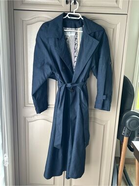 Women's Navy Trench Coat with Waist Tie
